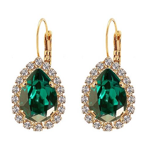Luxurious drop earrings, 14mm crystal - gold - emerald