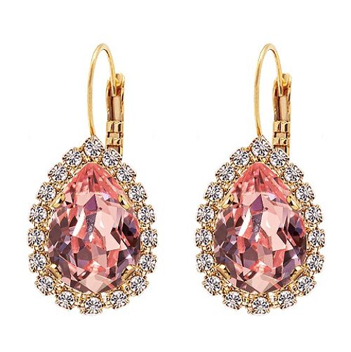 Luxurious drop earrings, 14mm crystal - gold - Light Rose