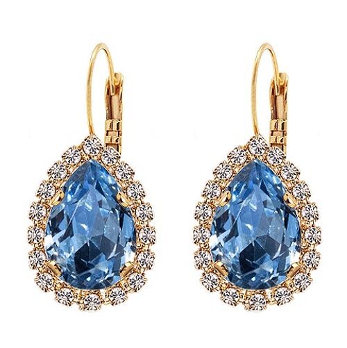 Luxurious drop earrings, 14mm crystal - gold - light saphire