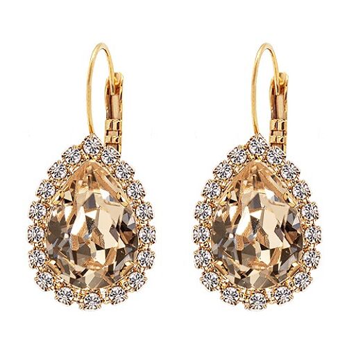 Luxurious drop earrings, 14mm crystal - gold - Golden Shadow