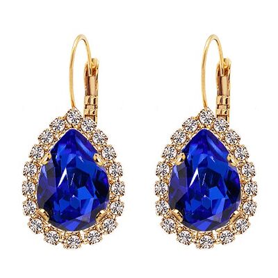 Luxurious drop earrings, 14mm crystal - gold - Majestic Blue