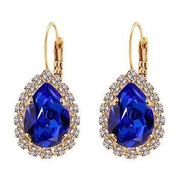 Boucles d'oreilles pendantes luxueuses, cristal 14 mm - or - Majestic Blue 1