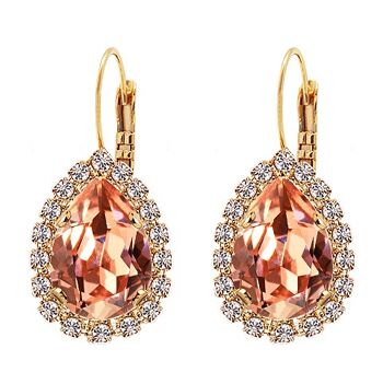 Boucles d'oreilles pendantes luxueuses, cristal 14mm - or - Rose Peach 1