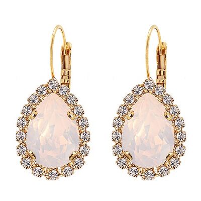 Pendientes colgantes de lujo, cristal de 14 mm - oro - Ópalo de agua de rosa