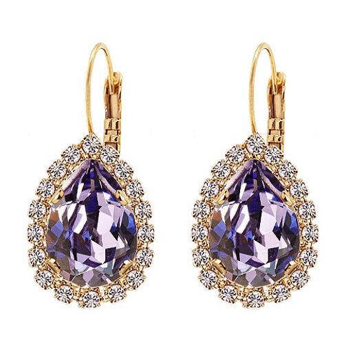 Luxurious drop earrings, 14mm crystal - gold - tanzanite
