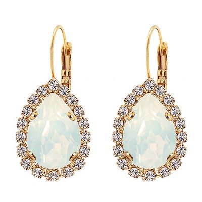 Luxurious drop earrings, 14mm crystal - gold - White Opal