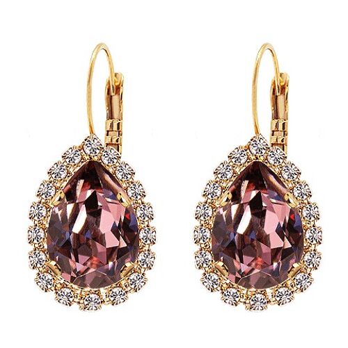 Luxurious drop earrings, 14mm crystal - silver - antique pink