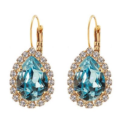 Boucles d'oreilles pendantes luxueuses, cristal 14mm - argent - aigue-marine