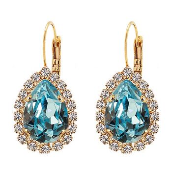 Boucles d'oreilles pendantes luxueuses, cristal 14mm - argent - aigue-marine 1