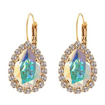 Boucles d'oreilles pendantes luxueuses, cristal 14mm - argent - aurore borale 1