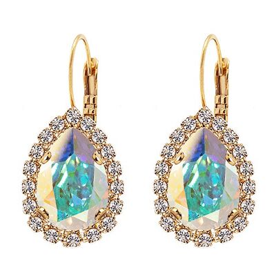 Luxurious drop earrings, 14mm crystal - silver - aurore borale
