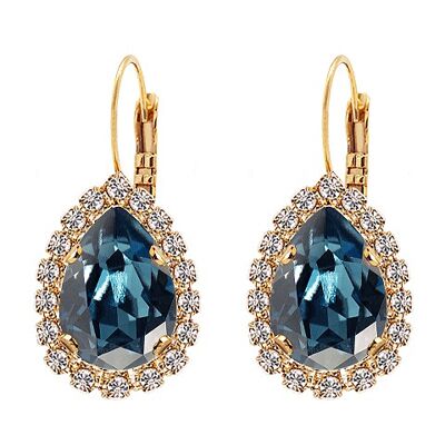 Luxurious drop earrings, 14mm crystal - silver - Denim Blue