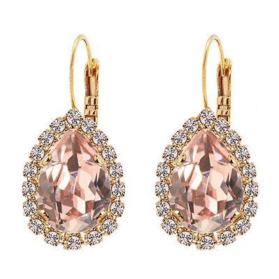 Boucles d'oreilles pendantes luxueuses, cristal 14mm - argent - rose vintage