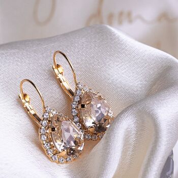 Boucles d'oreilles pendantes luxueuses, cristal 14mm - argent - rose vintage 3