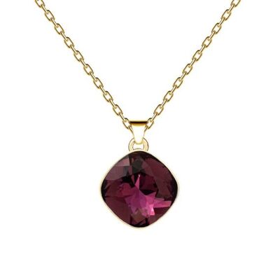 ROMBA Halskette, 10 mm Kristall mit Halterung (nur Silberrand) – Gold – Amethyst