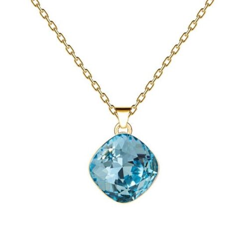 ROMBA Necklace, 10mm crystal with holder (silver trim only) - gold - Aquamarine