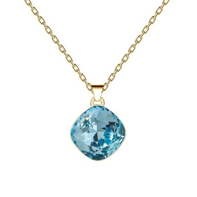 ROMBA Necklace, 10mm crystal with holder (silver trim only) - gold - Aquamarine