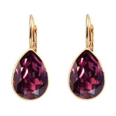 Classic drop earrings, 14mm crystal - gold - amethyst