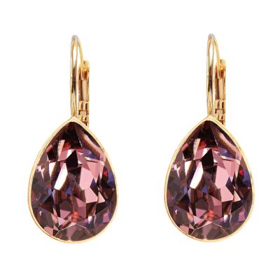 Orecchini pendenti classici, cristallo 14mm - oro - Rosa antico