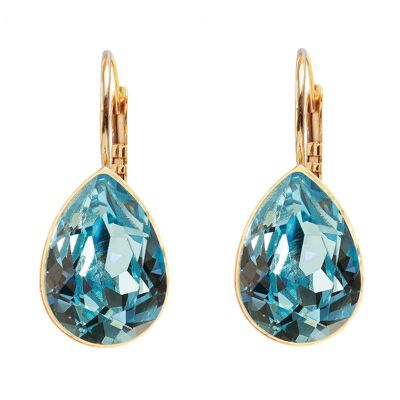Classic drop earrings, 14mm crystal - gold - Aquamarine