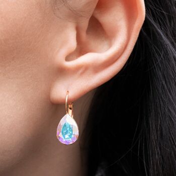 Boucles d'oreilles pendantes classiques, cristal 14 mm - or - Aigue-marine 2