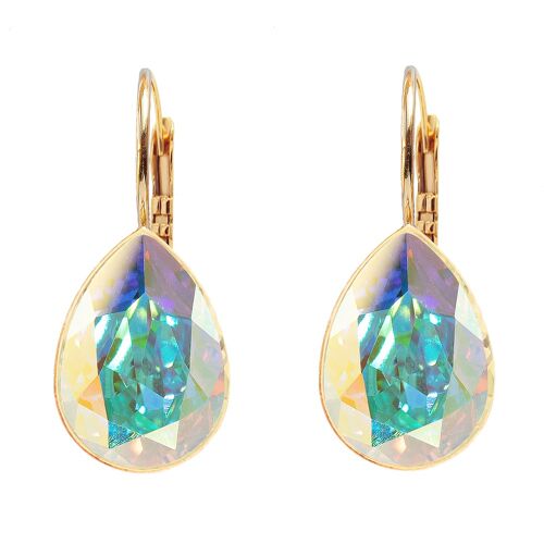 Classic drop earrings, 14mm crystal - gold - aurore borale