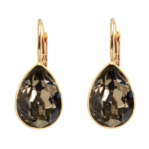Classic drop earrings, 14mm crystal - gold - Black Diamond