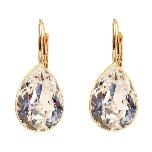Classic drop earrings, 14mm crystal - gold - crystal