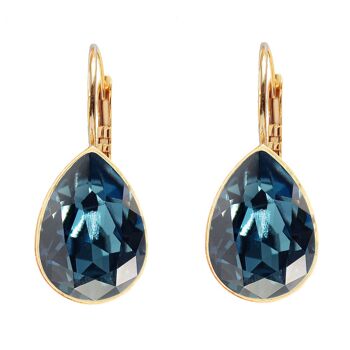 Boucles d'oreilles pendantes classiques, cristal 14mm - or - Bleu Denim 1