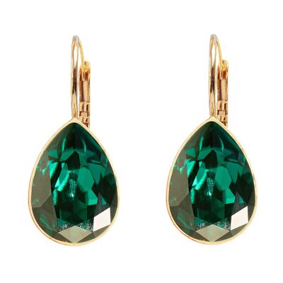 Classic drop earrings, 14mm crystal - gold - emerald