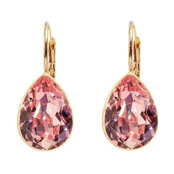 Boucles d'oreilles pendantes classiques, cristal 14 mm - or - Light Rose 1