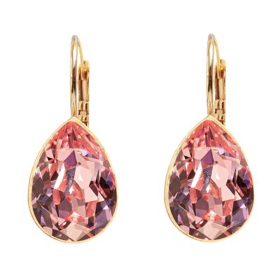 Classic drop earrings, 14mm crystal - gold - Light Rose