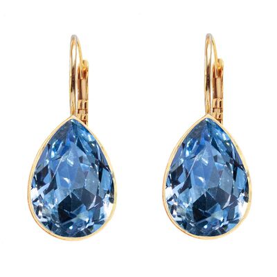 Classic drop earrings, 14mm crystal - gold - Light saphire