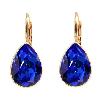 Classic drop earrings, 14mm crystal - gold - Majestic Blue