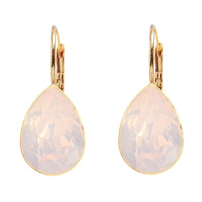Classic drop earrings, 14mm crystal - gold - Rose Water Opal