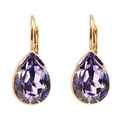 Classic drop earrings, 14mm crystal - gold - tanzanite
