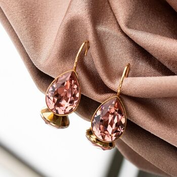 Boucles d'oreilles pendantes classiques, cristal 14mm - or - rose vintage 3