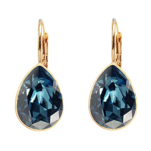 Classic drop earrings, 14mm crystal - silver - Denim Blue