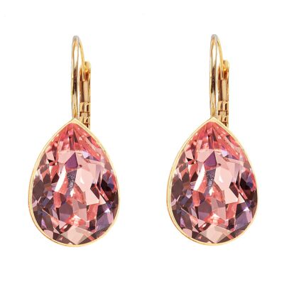 Pendientes colgantes clásicos, cristal de 14 mm - plata - rosa claro