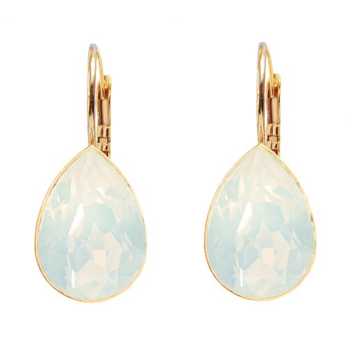 Classic drop earrings, 14mm crystal - silver - White Opal