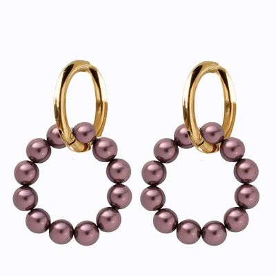 Klassische runde Ohrringe mit silbernen Perlen - Gold - Burgund