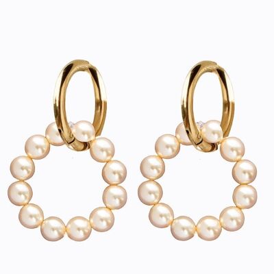 Klassische runde Ohrringe mit silbernen Perlen - Gold - Creme