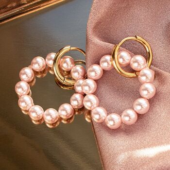 Boucles d'oreilles rondes perle argent classique - or - crème 3
