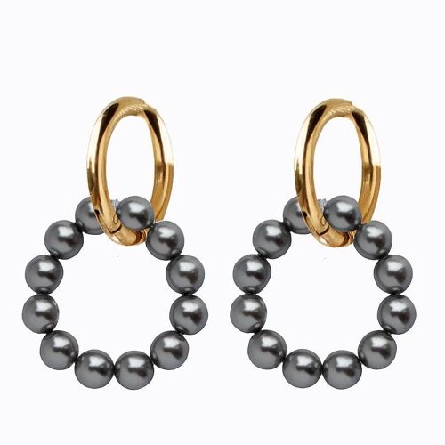 Classic silver pearl round earrings - gold - Dark Gray