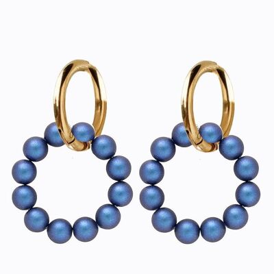 Classic silver pearl round earrings - gold - Irid Dark Blue