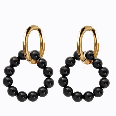 Boucles d'oreilles rondes classiques en perles d'argent - or - noir mystique
