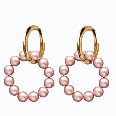 Pendientes clásicos redondos de perlas de plata - oro - Rosa empolvado