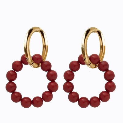 Classic silver pearl round earrings - gold - red