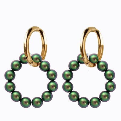 Boucles d'oreilles rondes perle argent classique - or - Vert Scarabeus