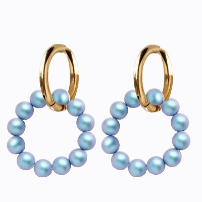 Classic silver pearl round earrings - silver - Irid Light Blue